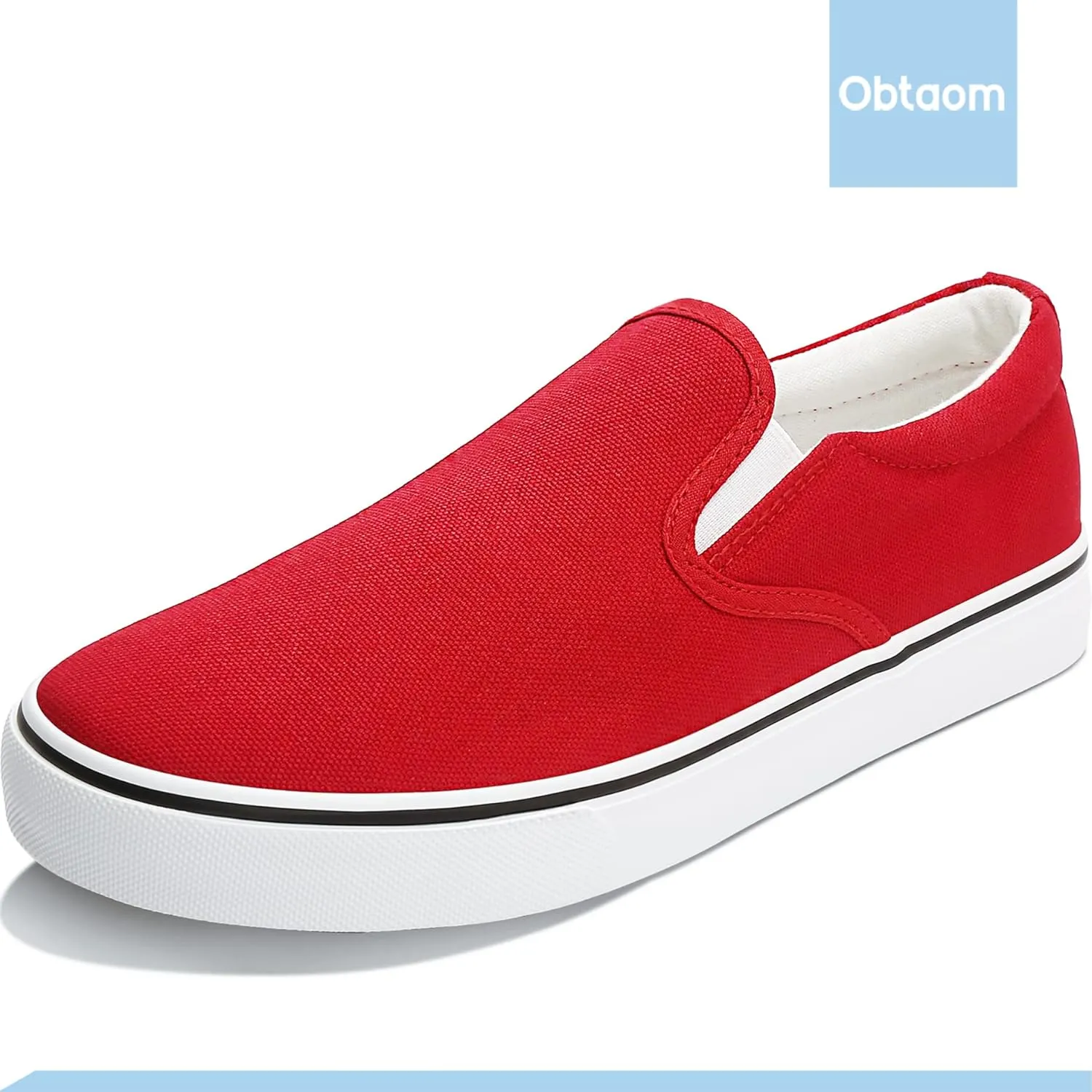 Obtaom Women's White Sneakers Black Slip on Shoes for Women Low Top Canvas Loafers