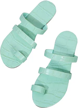 oiangi Colorful Straps Sandals for Women Trendy Casual Toe Ring Open Toe Slip-on Flats Slippers Lightweight Comfortable Beach Home Shoes Flip Flops