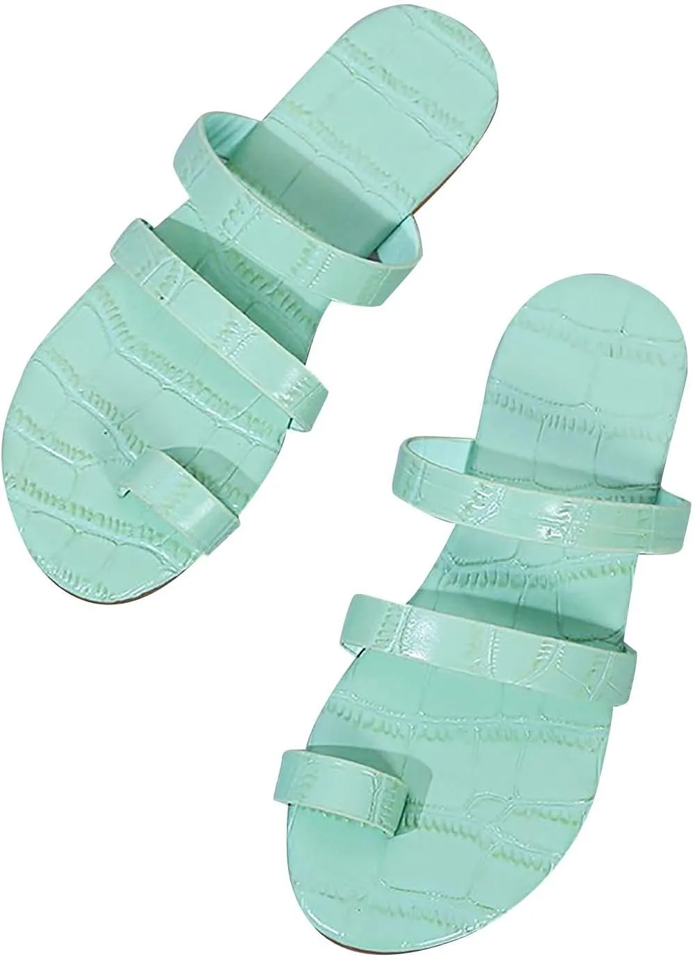 oiangi Colorful Straps Sandals for Women Trendy Casual Toe Ring Open Toe Slip-on Flats Slippers Lightweight Comfortable Beach Home Shoes Flip Flops