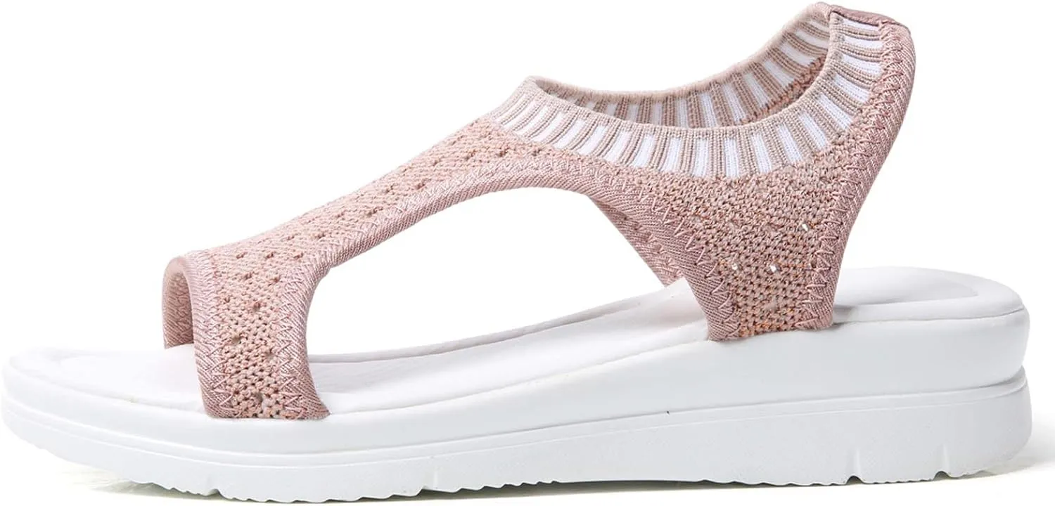 oiangi Knitted Wedge Sandals for Women Fashion Fish Mouth Open Toe Hollow Mesh Breathable Slip-on Platform Sport Sandals Summer Stretchy Comfy Walking Shoes