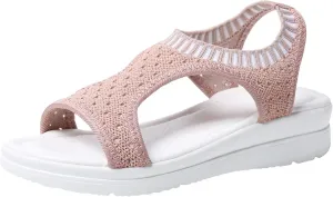 oiangi Knitted Wedge Sandals for Women Fashion Fish Mouth Open Toe Hollow Mesh Breathable Slip-on Platform Sport Sandals Summer Stretchy Comfy Walking Shoes