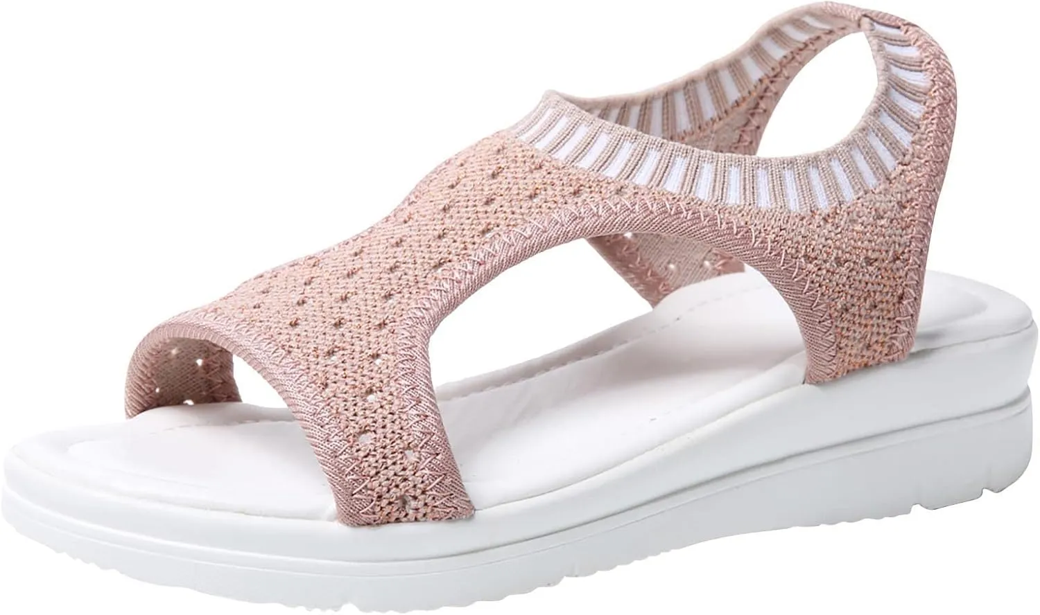 oiangi Knitted Wedge Sandals for Women Fashion Fish Mouth Open Toe Hollow Mesh Breathable Slip-on Platform Sport Sandals Summer Stretchy Comfy Walking Shoes