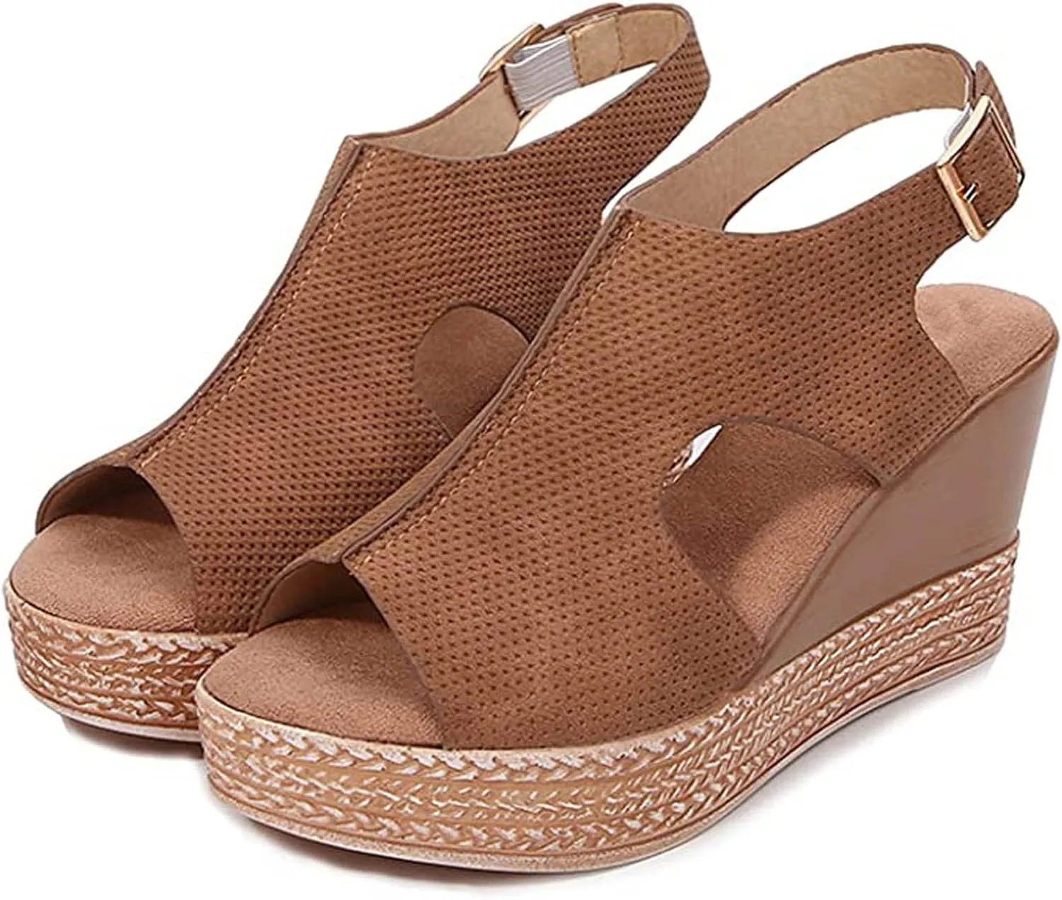 oiangi Slingback Sandals for Women Comfort Heels Summer Fish Mouth Open Toe Hollow Buckle Wedge Platform Shoes Casual Ankle Strap High Heel Beach Shoes