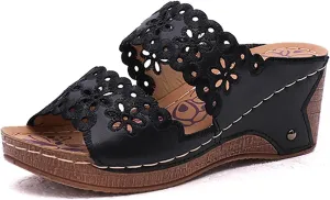 oiangi Women's Sandals Open Toe Hollow Out Wedge Sandals Casual Summer Slip-On Slippers Platform Sandals for Women