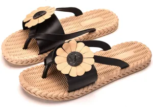 oiangi Womens Weave Flowers Slides Sandals Summer Non-Slip Thong Clip Toe Flats Flip Flop Soft Lightweight Comfy Outdoor Home Slip-on Shoes Slipper