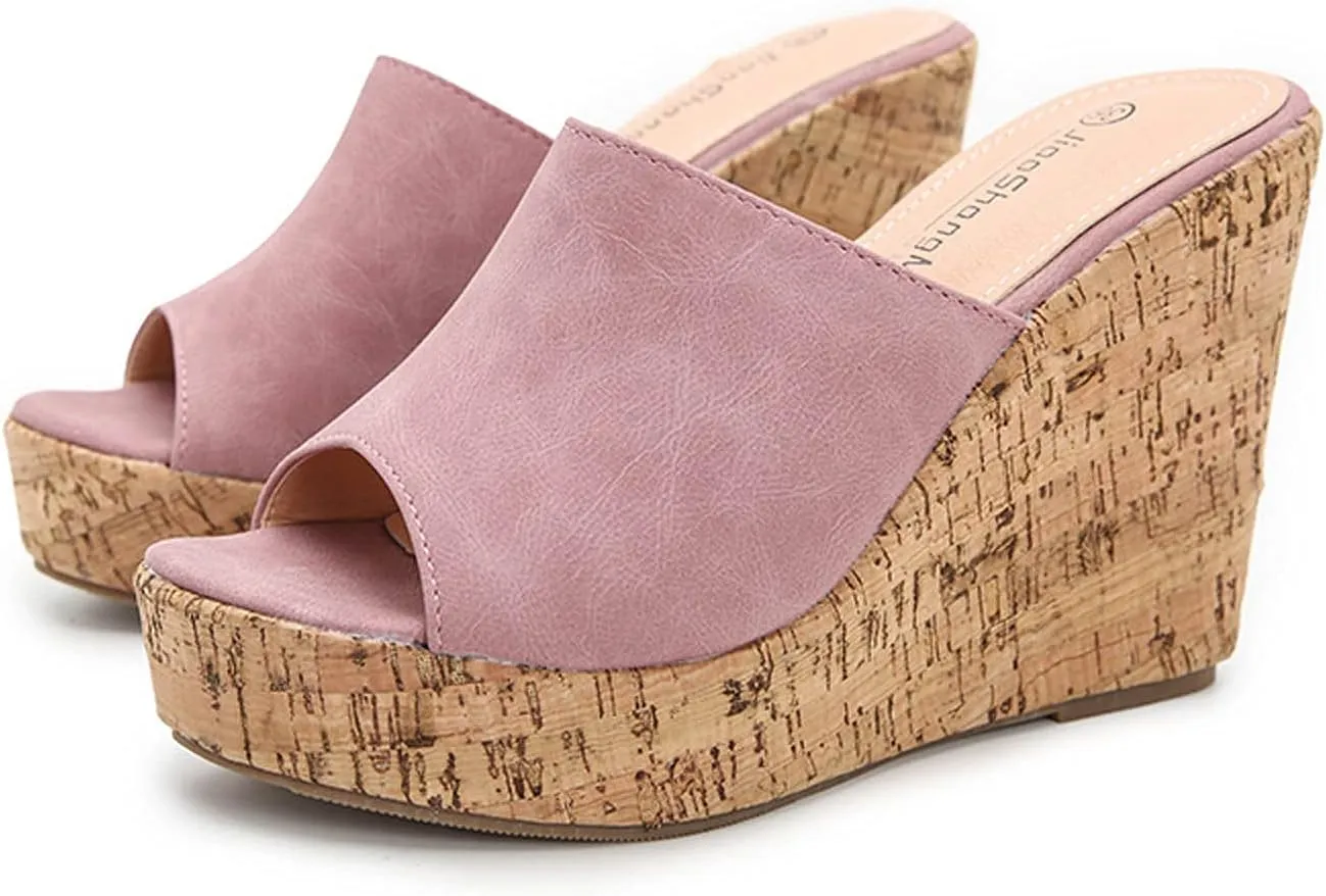 oiangi Womens Wedge High Heels Sandals Summer Fashion Fish Mouth Open Toe Solid Color Strap Platform Slippers Comfortable Trendy Casual Outdoor Beach Shoes