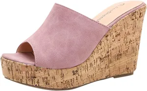 oiangi Womens Wedge High Heels Sandals Summer Fashion Fish Mouth Open Toe Solid Color Strap Platform Slippers Comfortable Trendy Casual Outdoor Beach Shoes