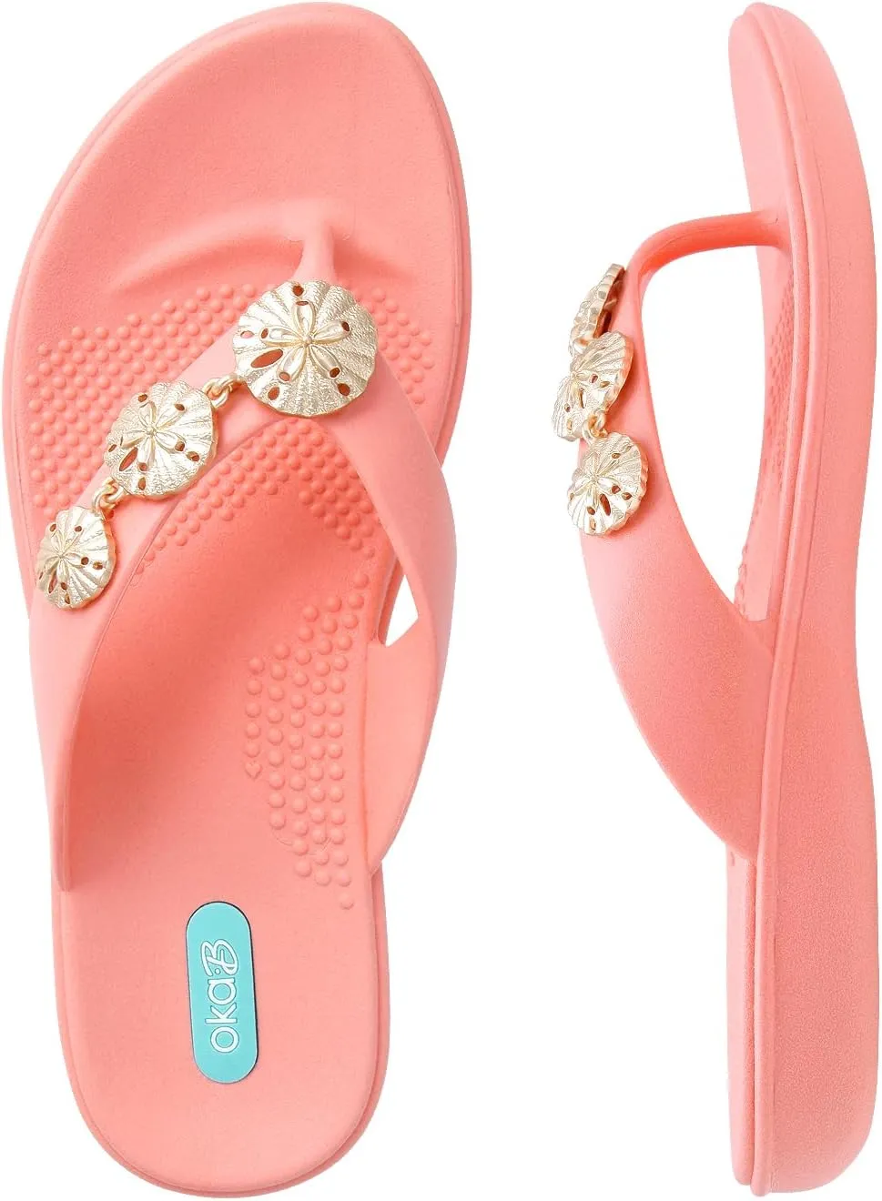 Oka-B Women's Elle Melanie Flip Flop Sandal with Sand Dollar Charms