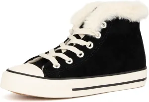 Olivia Miller Kid's Girl Fashion Shoes, Faux Fur Trim Rubber Sole Lace Up Slip On Round Toe Casual Classic Comfortable High Top Flat Fashion Sneakers
