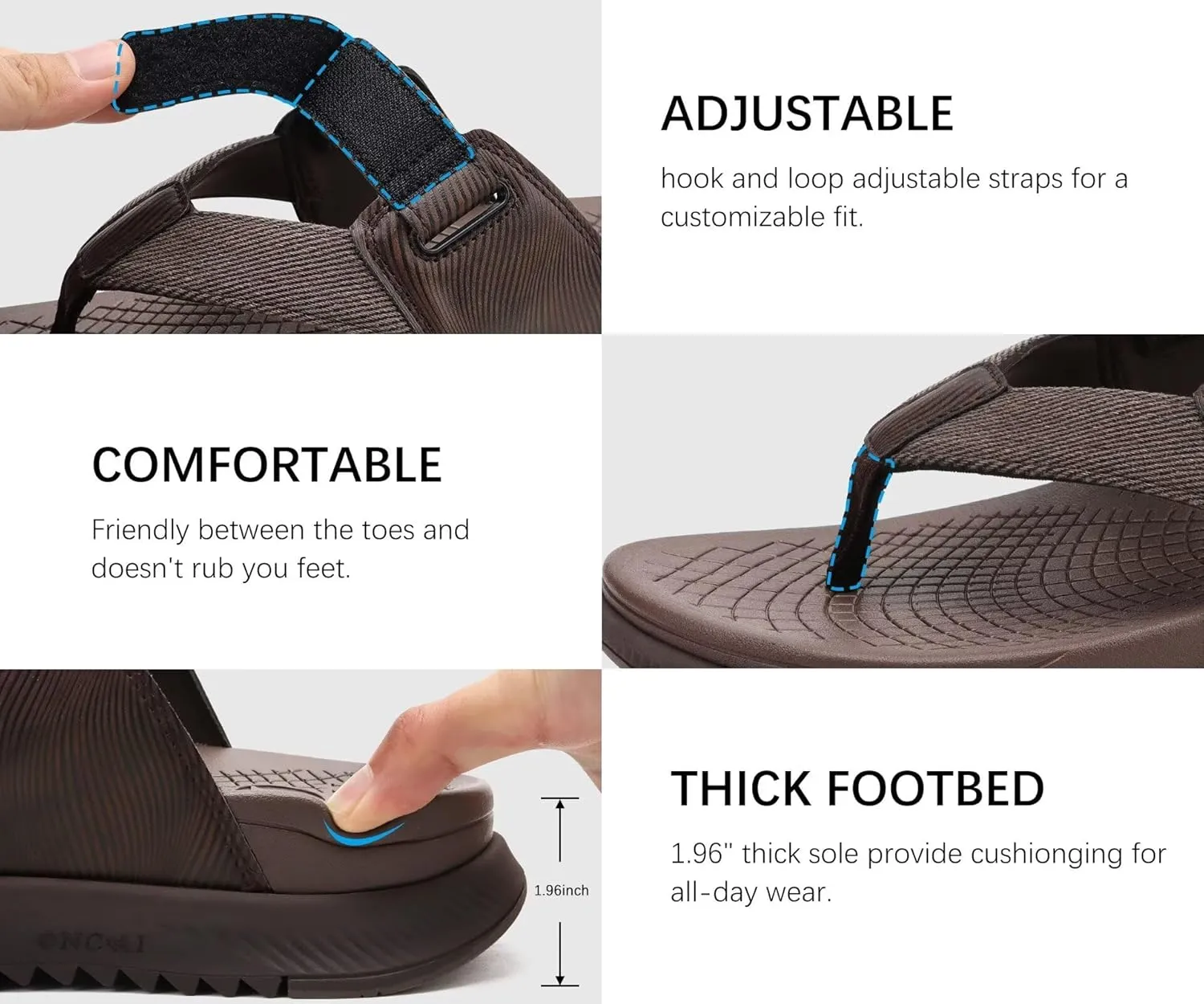 ONCAI Mens Orthopedic Flip Flops Men's Walking Sandals with Arch Support Sport Recovery Sandal for Man size 7-14