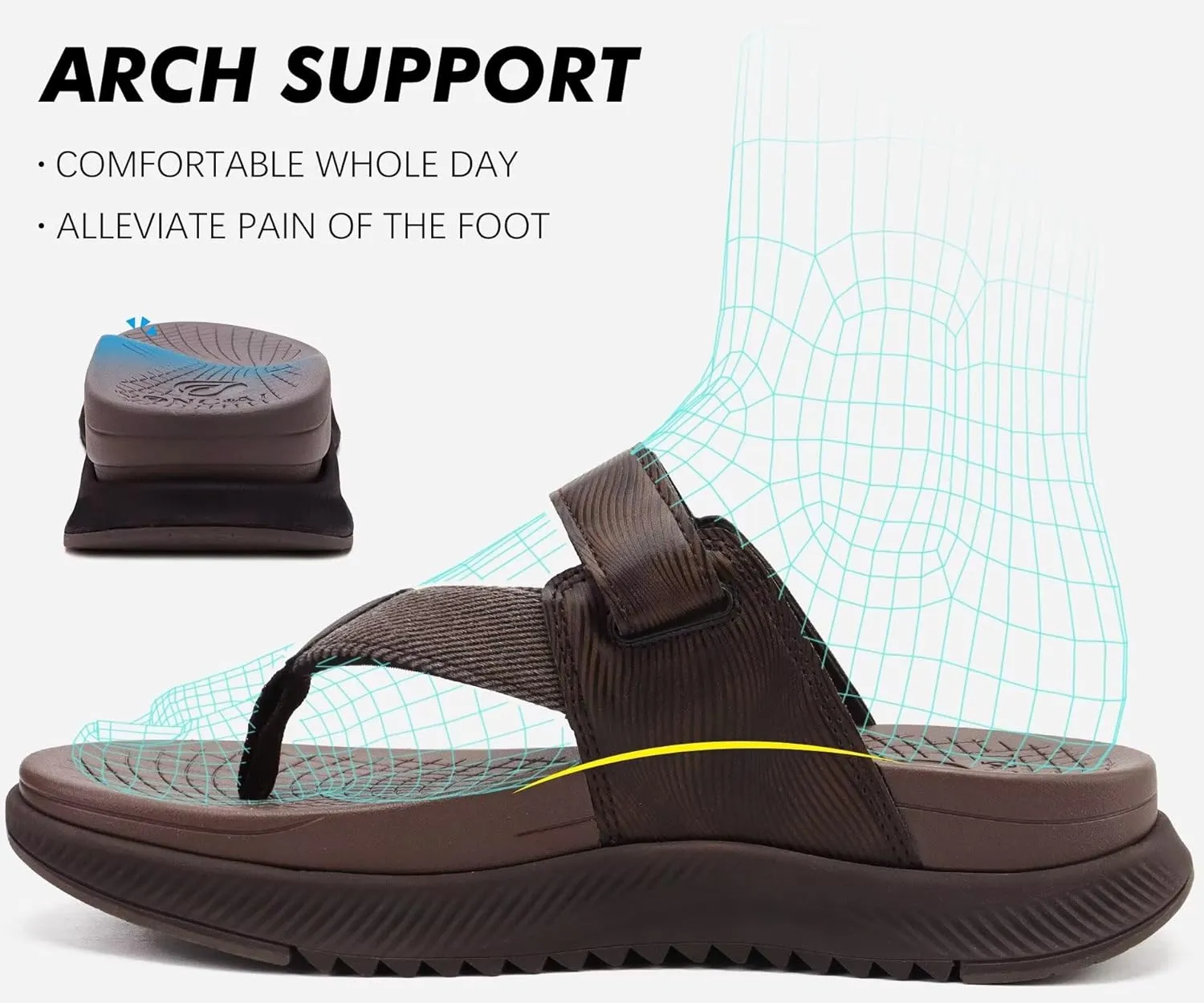 ONCAI Mens Orthopedic Flip Flops Men's Walking Sandals with Arch Support Sport Recovery Sandal for Man size 7-14
