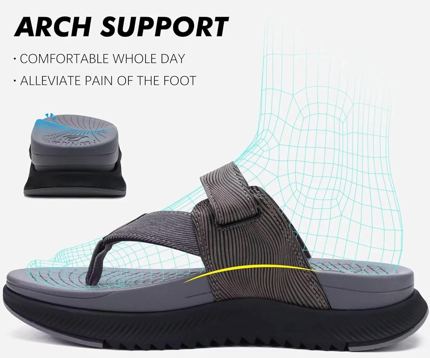 ONCAI Mens Orthopedic Flip Flops Men's Walking Sandals with Arch Support Sport Recovery Sandal for Man size 7-14