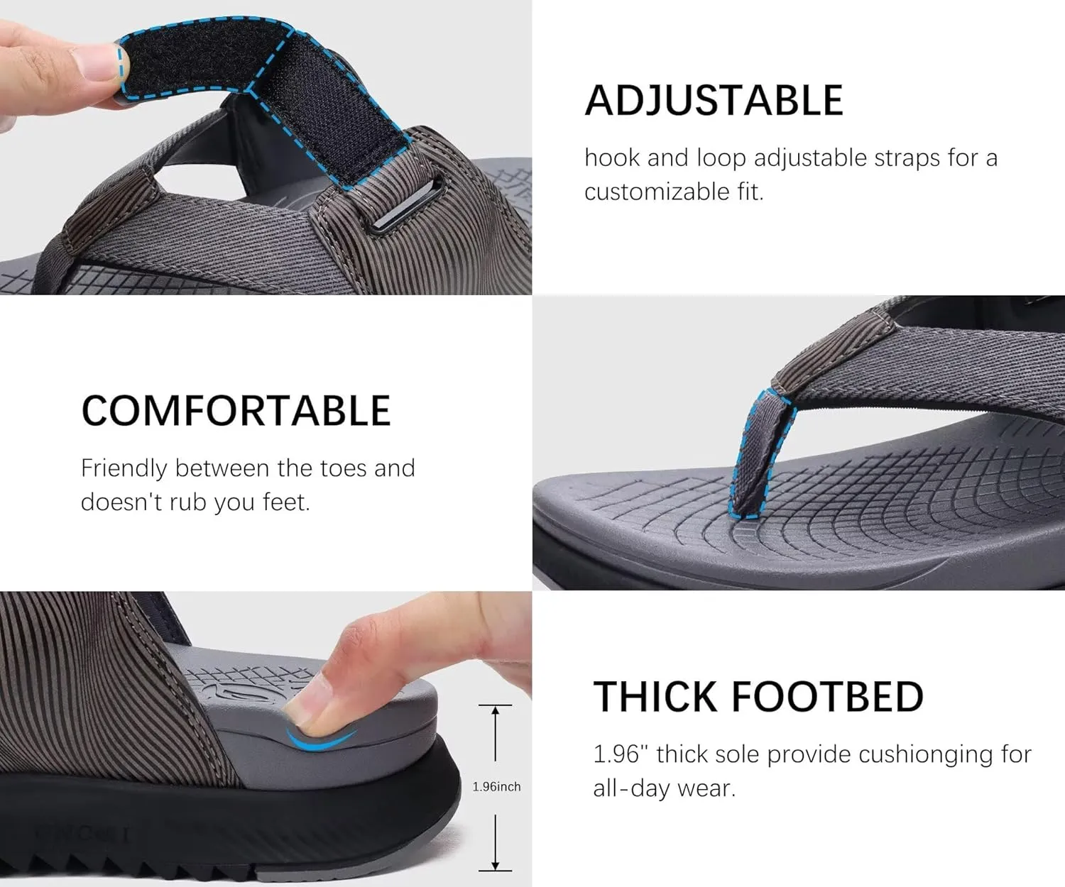 ONCAI Mens Orthopedic Flip Flops Men's Walking Sandals with Arch Support Sport Recovery Sandal for Man size 7-14