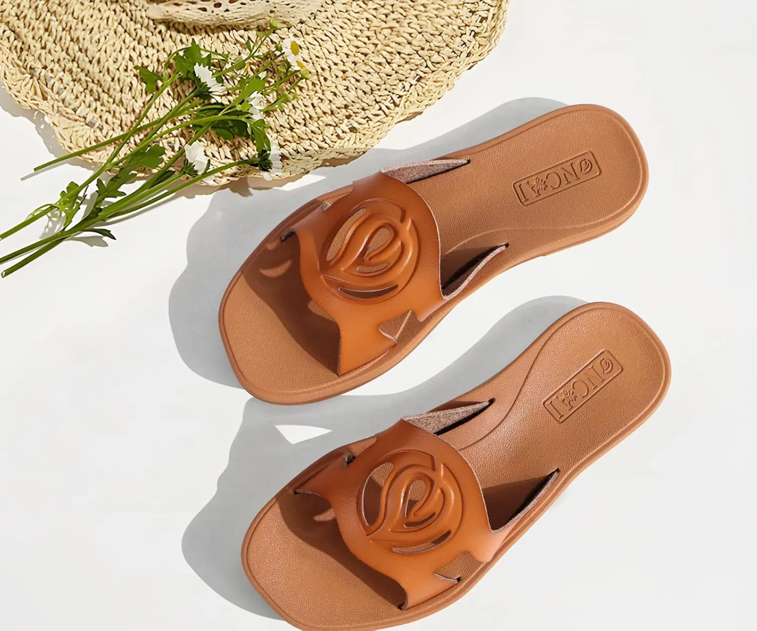 ONCAI Women's Flat Sandals Fashion Square Open Toe Slide Dressy Sandals for Woman Soft Cushion Vegan Comfortable Summer Slip On Casual Walking Outdoor Ladies Sandal Non Slip Rubber Sole Size 6-11 US