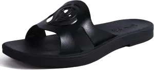 ONCAI Women's Flat Sandals Fashion Square Open Toe Slide Dressy Sandals for Woman Soft Cushion Vegan Comfortable Summer Slip On Casual Walking Outdoor Ladies Sandal Non Slip Rubber Sole Size 6-11 US