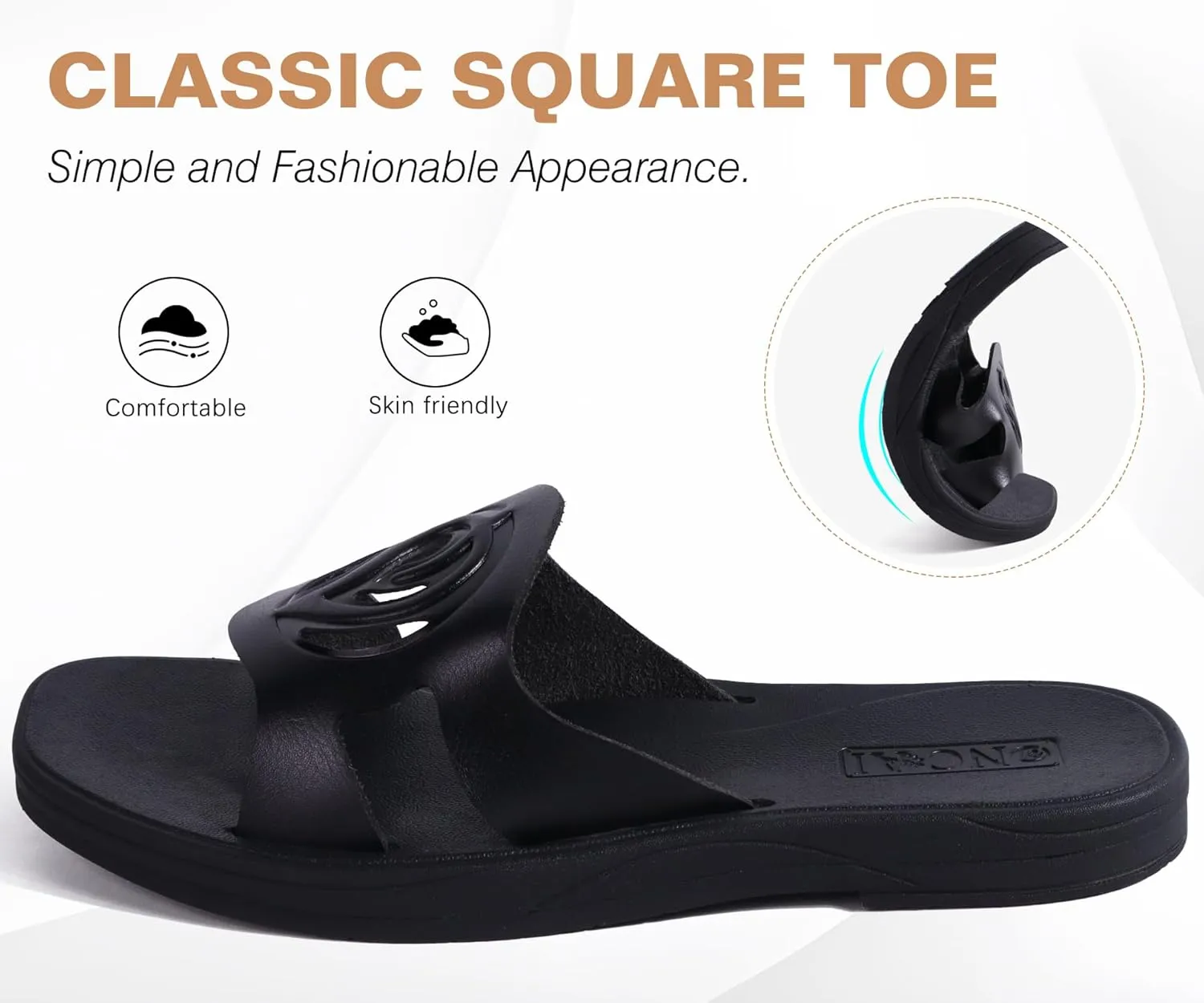 ONCAI Women's Flat Sandals Fashion Square Open Toe Slide Dressy Sandals for Woman Soft Cushion Vegan Comfortable Summer Slip On Casual Walking Outdoor Ladies Sandal Non Slip Rubber Sole Size 6-11 US
