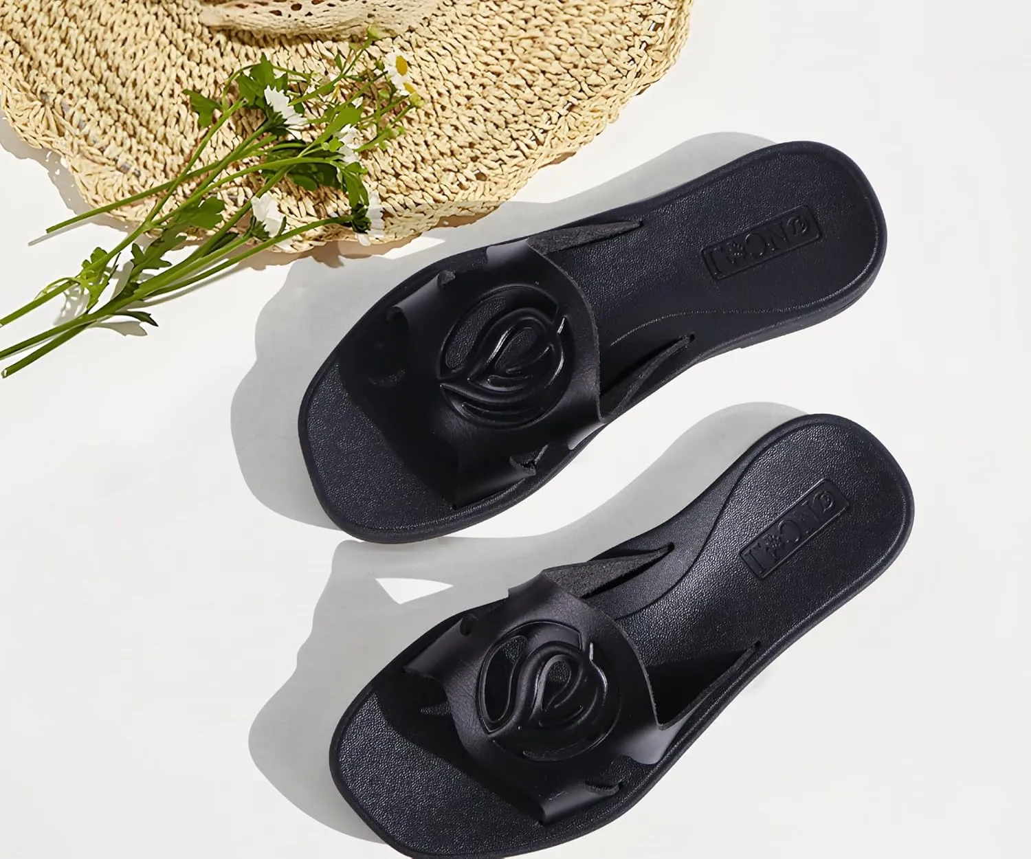 ONCAI Women's Flat Sandals Fashion Square Open Toe Slide Dressy Sandals for Woman Soft Cushion Vegan Comfortable Summer Slip On Casual Walking Outdoor Ladies Sandal Non Slip Rubber Sole Size 6-11 US