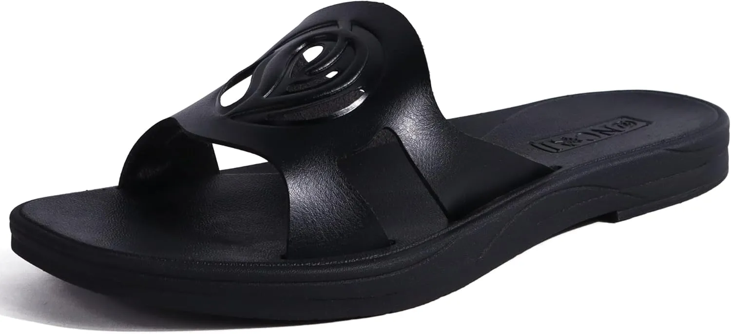 ONCAI Women's Flat Sandals Fashion Square Open Toe Slide Dressy Sandals for Woman Soft Cushion Vegan Comfortable Summer Slip On Casual Walking Outdoor Ladies Sandal Non Slip Rubber Sole Size 6-11 US