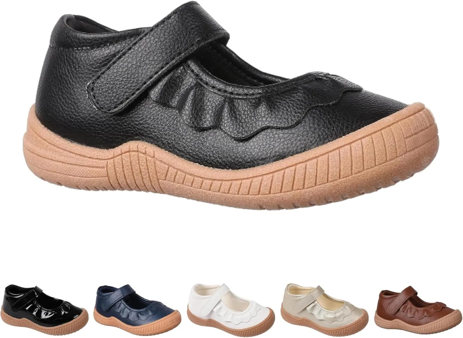 Oomphies Amina Ruffled Mary Jane Shoes for Girls – Comfy Slip On Dress Shoes with Hook & Loop Closure and Cushion Footbed