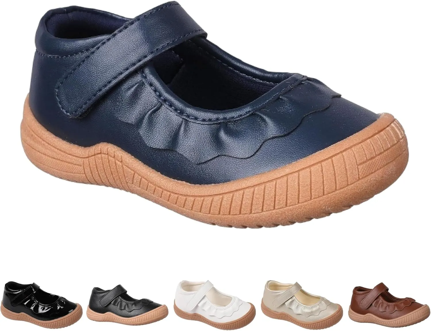 Oomphies Amina Ruffled Mary Jane Shoes for Girls – Comfy Slip On Dress Shoes with Hook & Loop Closure and Cushion Footbed