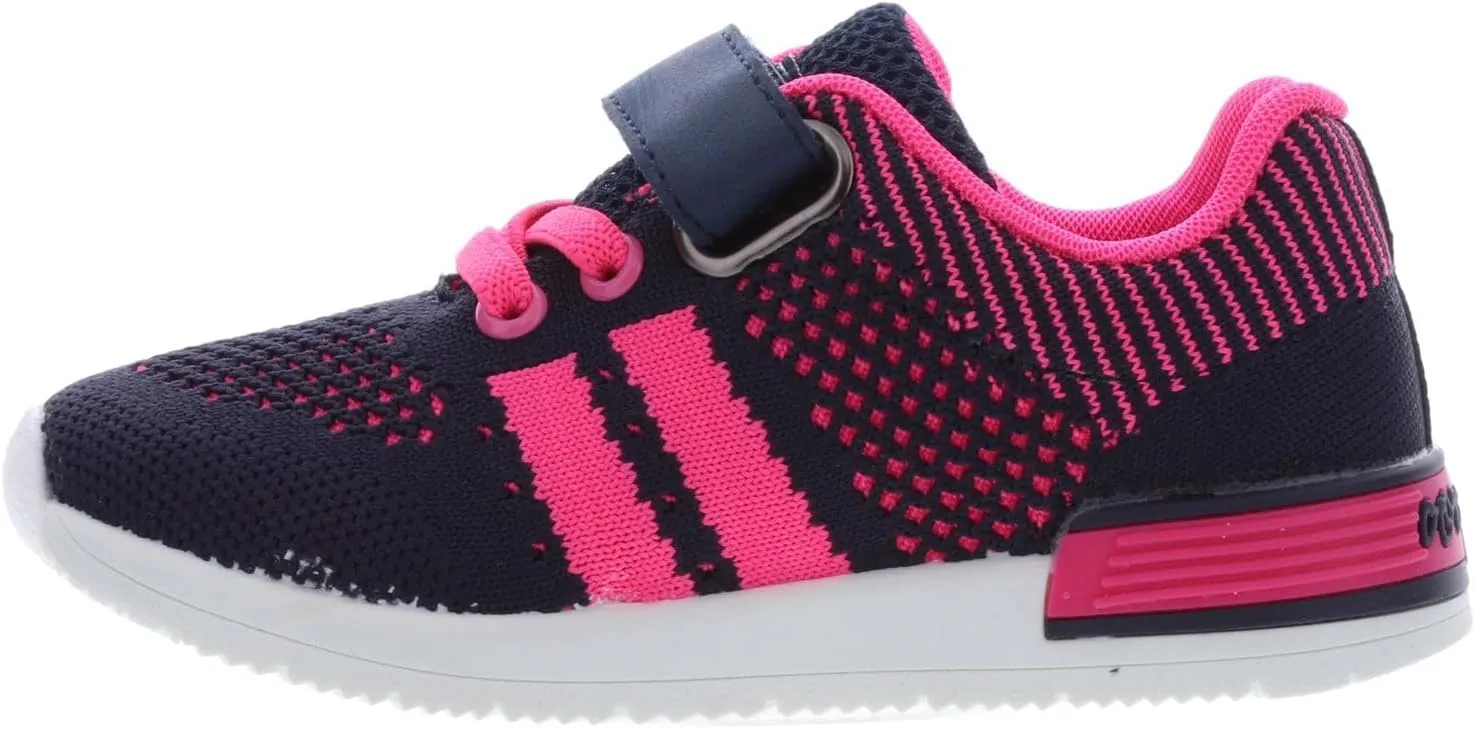 Oomphies Wynn Girls Athletic Sneakers – Breathable Knit Upper, Hook & Loop Closure, Cushioned Insole & Durable Design