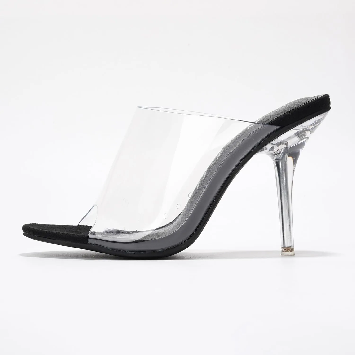 Open High Heels for Women- Sleek Round Toe Mules for Women with Genuine PU Leather Insole & 3.75 inch Stiletto Heel- Clear Sexy Heels for Women- Classy Slip On Heels (Allure.A)