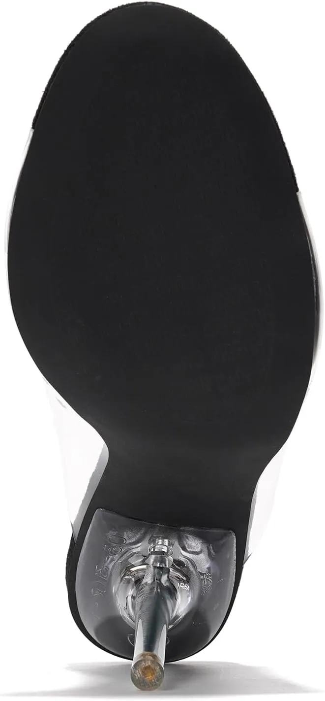 Open High Heels for Women- Sleek Round Toe Mules for Women with Genuine PU Leather Insole & 3.75 inch Stiletto Heel- Clear Sexy Heels for Women- Classy Slip On Heels (Allure.A)