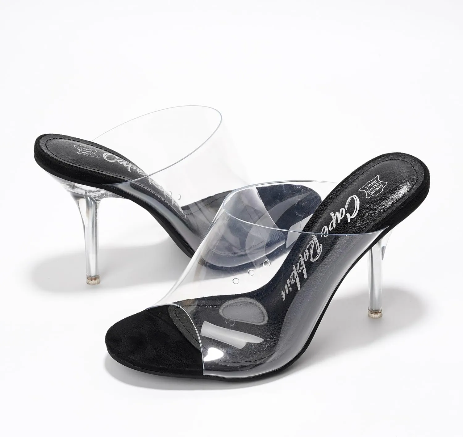 Open High Heels for Women- Sleek Round Toe Mules for Women with Genuine PU Leather Insole & 3.75 inch Stiletto Heel- Clear Sexy Heels for Women- Classy Slip On Heels (Allure.A)