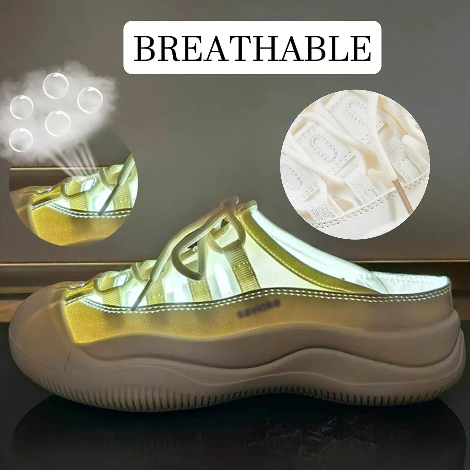 Optigard Women's Lace Up Hollow Platform Mule Sandals,Closed Round Toe Breathable Increase Height Walking Sports Sandals Summer Slip On Casual Mules