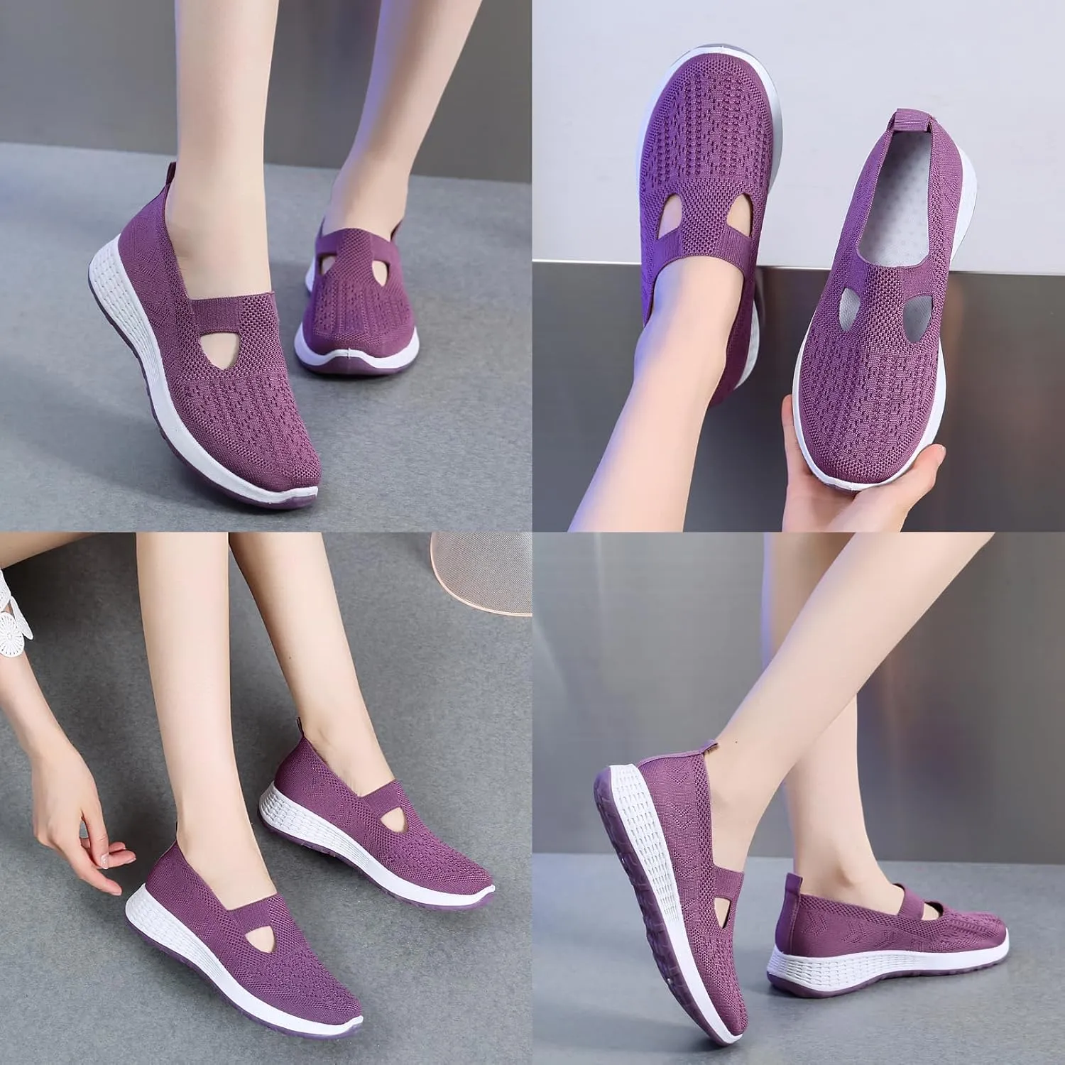 Optigard Women's Mesh Walking Shoes Slip On Loafers,Memory Foam Flat Sneakers Lightweight Non-Slip Breathable Wedge Mom Driving Nurse Shoes