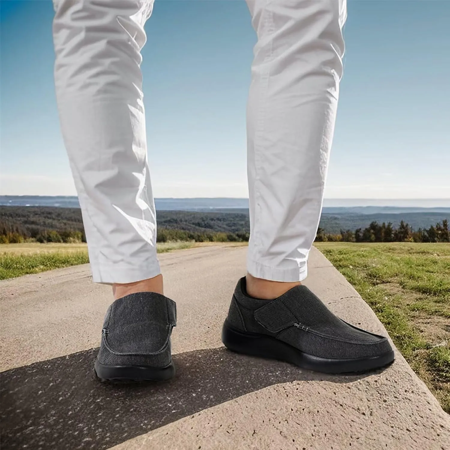 OrthoComfoot Men's Orthopedic Slip-On Loafers Walking Shoes: Comfortable Arch Support Plantar Fasciitis Hook and Loop Shoes, Casual Orthotic Work Loafers for Foot and Heel Pain
