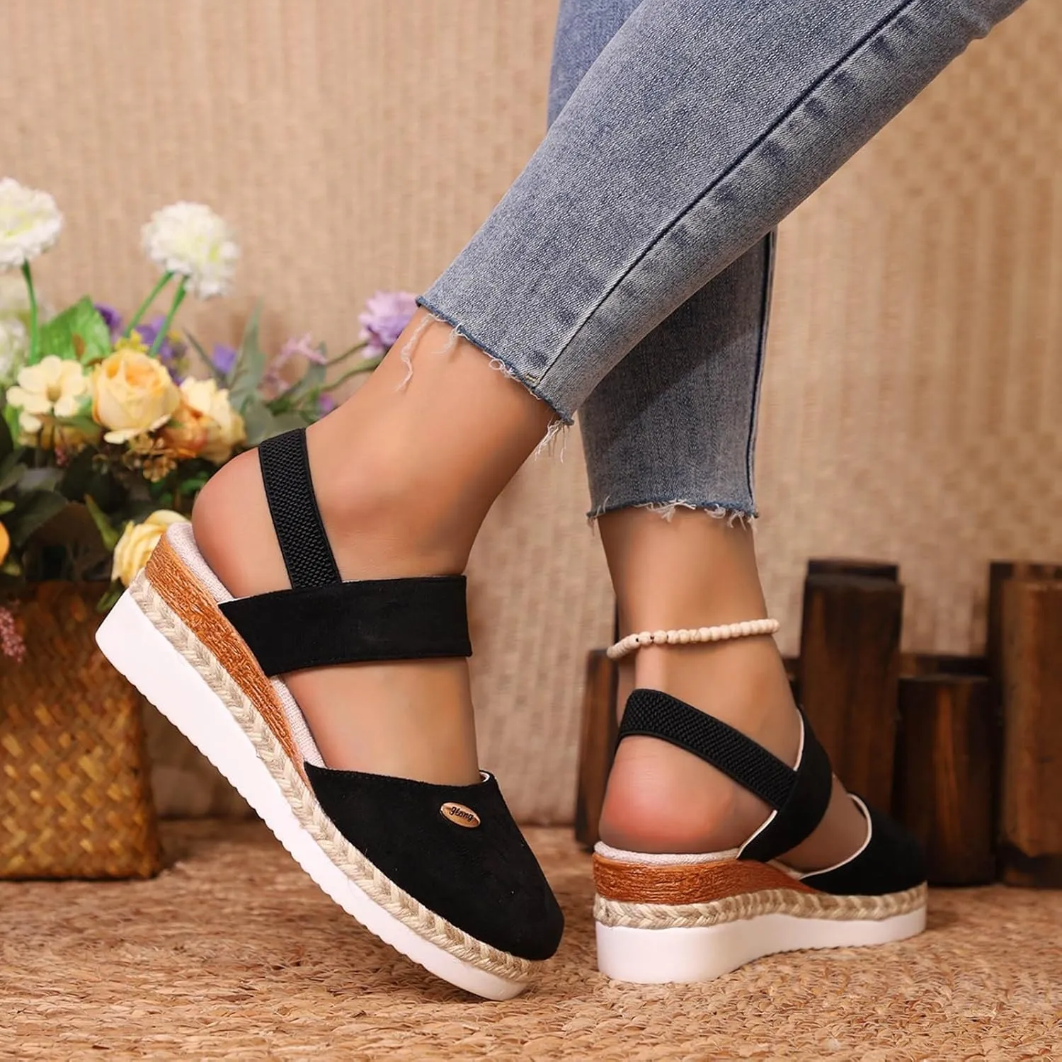Orthopedic Platform Wedge Sandals for Women Summer Dressy，Ankle Strap Closed Toe Sandal Anti Slip Beach Comfortable Outdoor Shoes