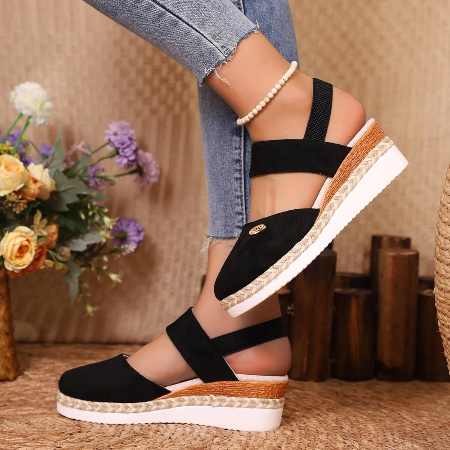 Orthopedic Platform Wedge Sandals for Women Summer Dressy，Ankle Strap Closed Toe Sandal Anti Slip Beach Comfortable Outdoor Shoes