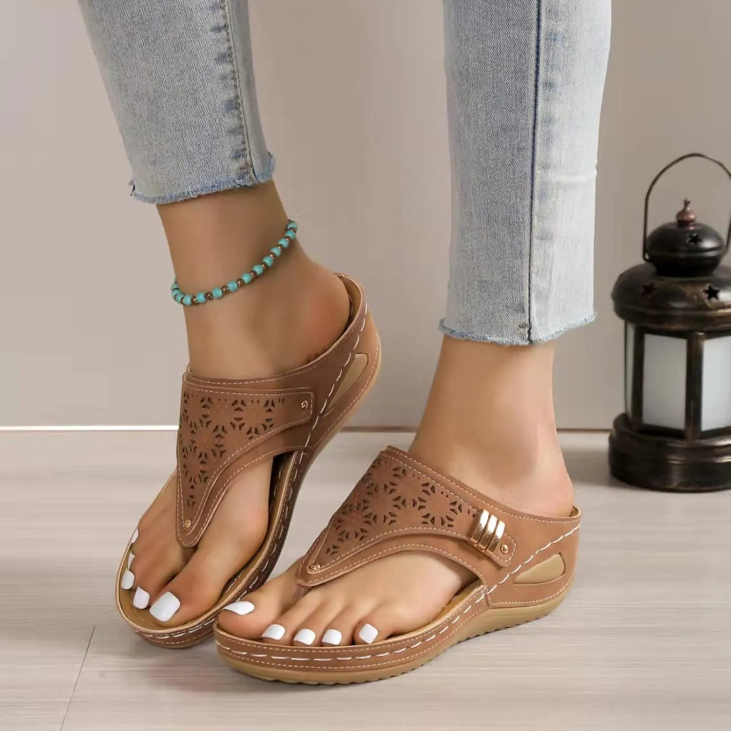Orthopedic Sandals for Women - Arch Support Wedge Flip Flops, Summer 2025 Comfortable Dressy Casual Beach Slippers