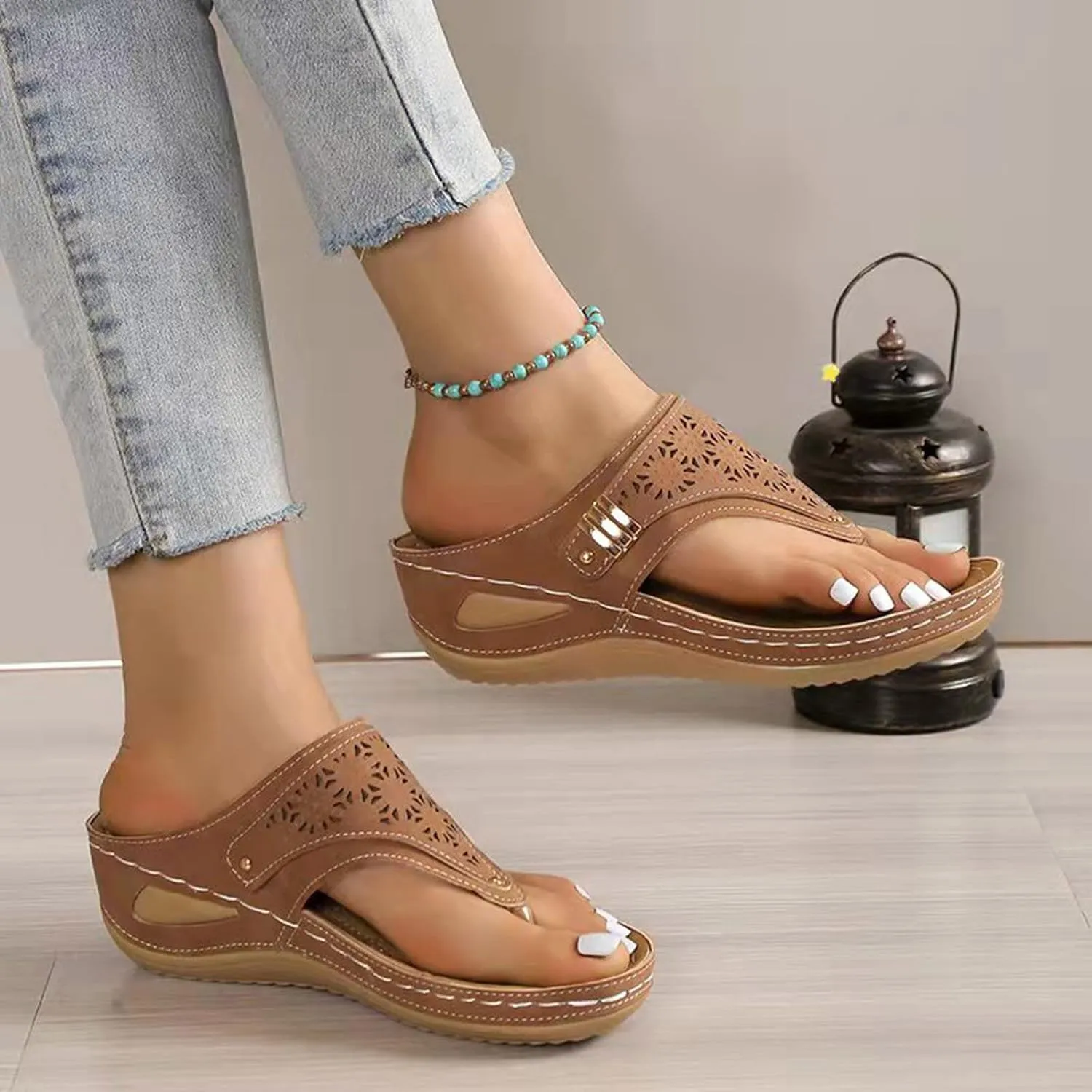 Orthopedic Sandals for Women - Arch Support Wedge Flip Flops, Summer 2025 Comfortable Dressy Casual Beach Slippers