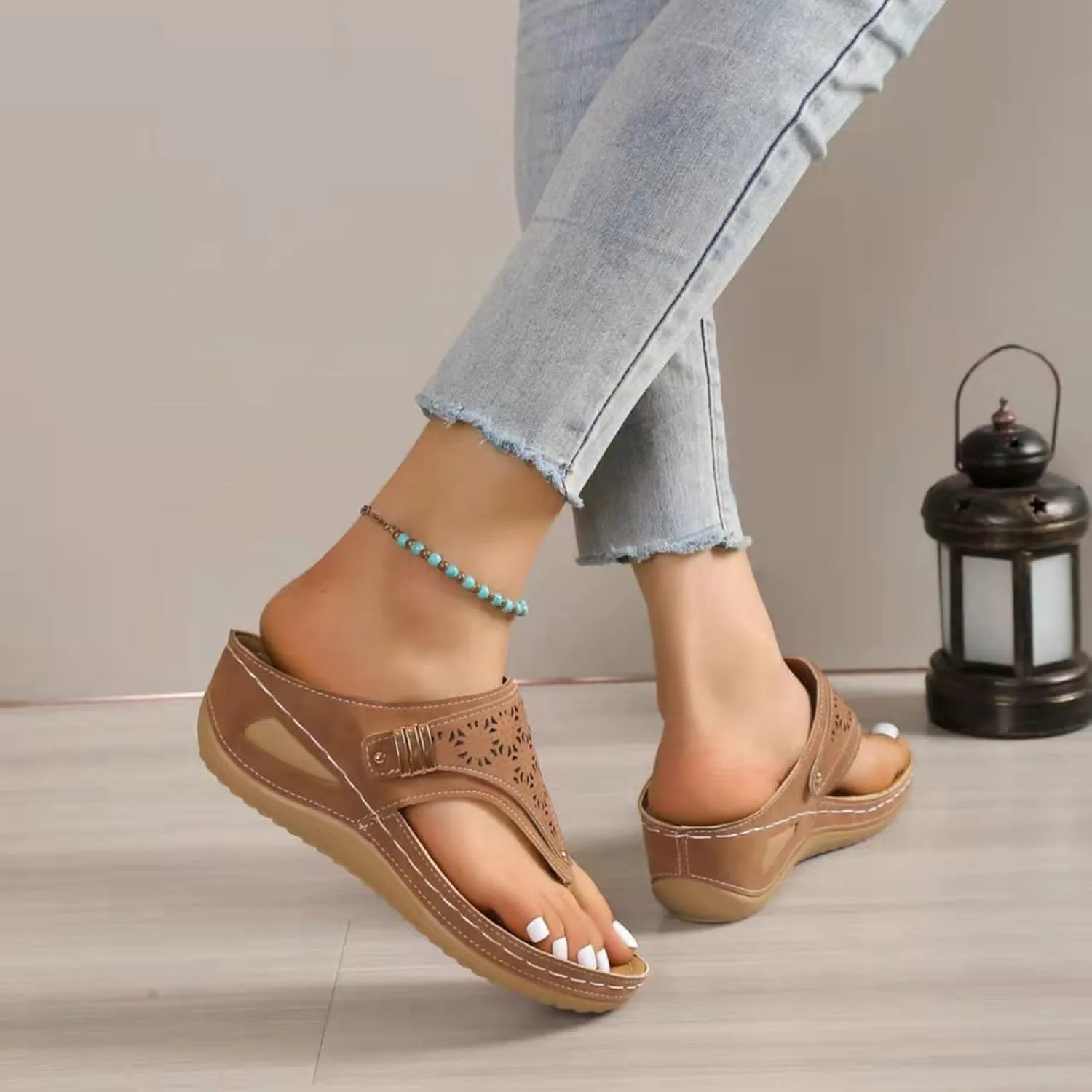 Orthopedic Sandals for Women - Arch Support Wedge Flip Flops, Summer 2025 Comfortable Dressy Casual Beach Slippers