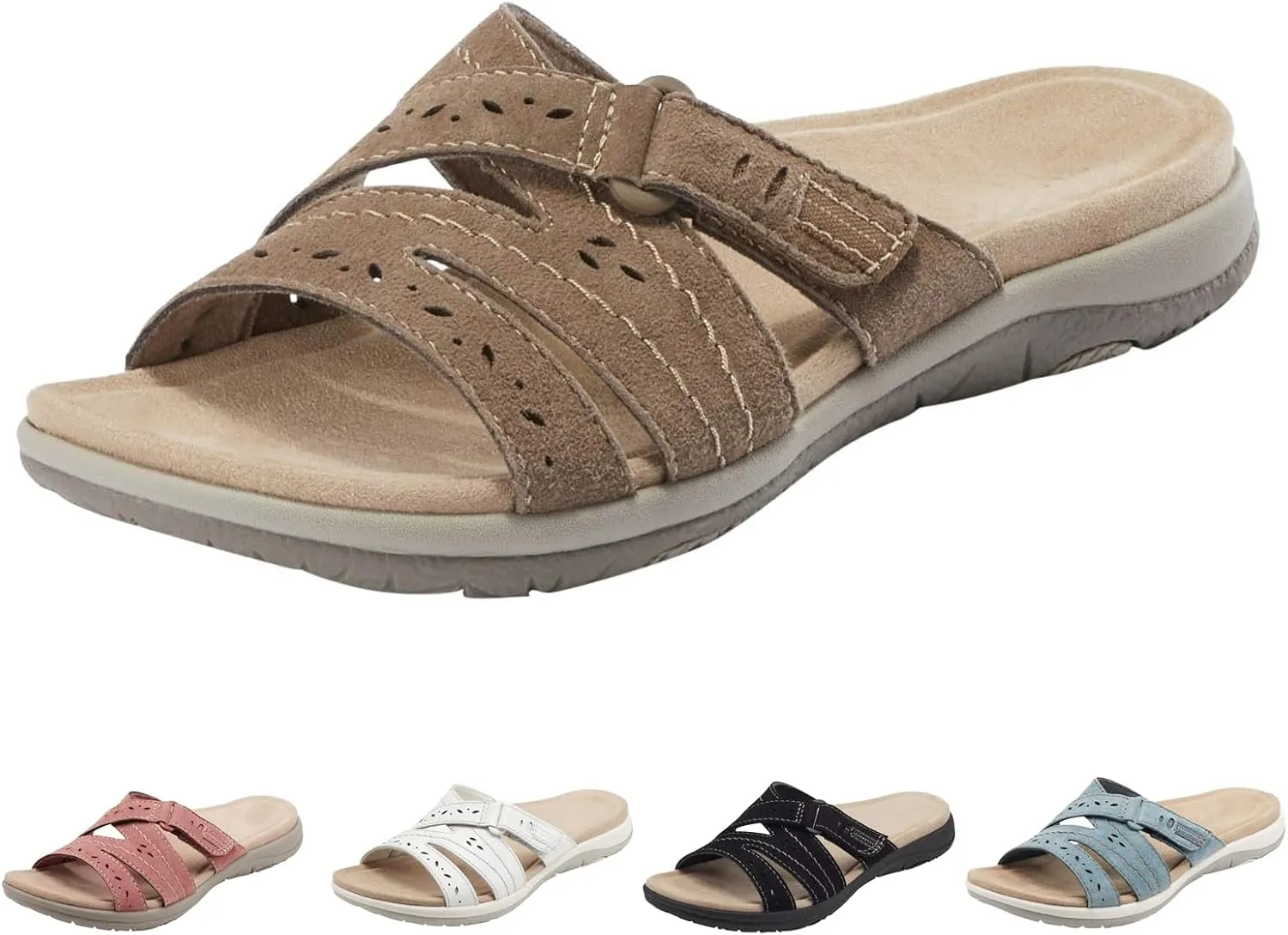 Orthopedic Sandals for Women Comfortable Slides Summer Walking Plantar Fasciitis Sandals with Arch Support Adjustable Hook and Loop Straps Outdoor slip-on shoes