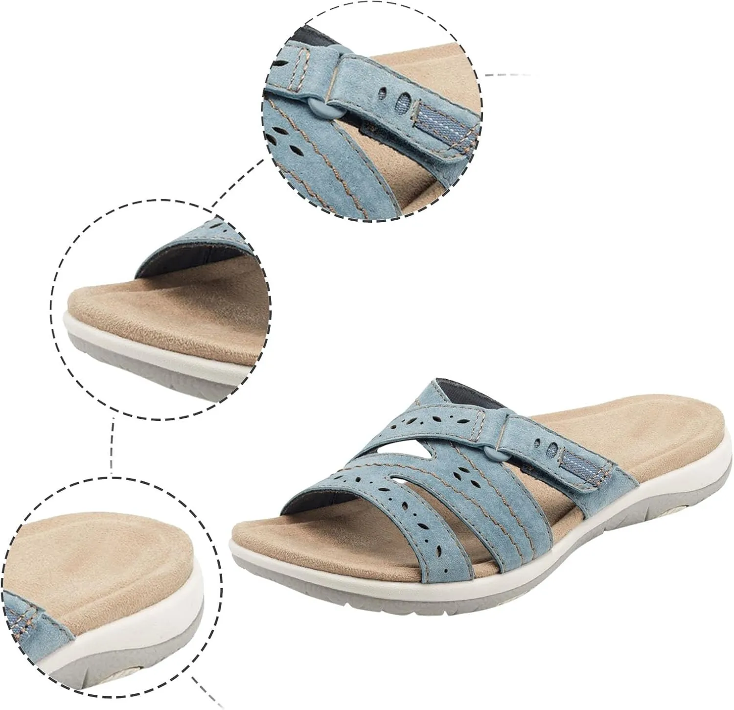 Orthopedic Sandals for Women Comfortable Slides Summer Walking Plantar Fasciitis Sandals with Arch Support Adjustable Hook and Loop Straps Outdoor slip-on shoes