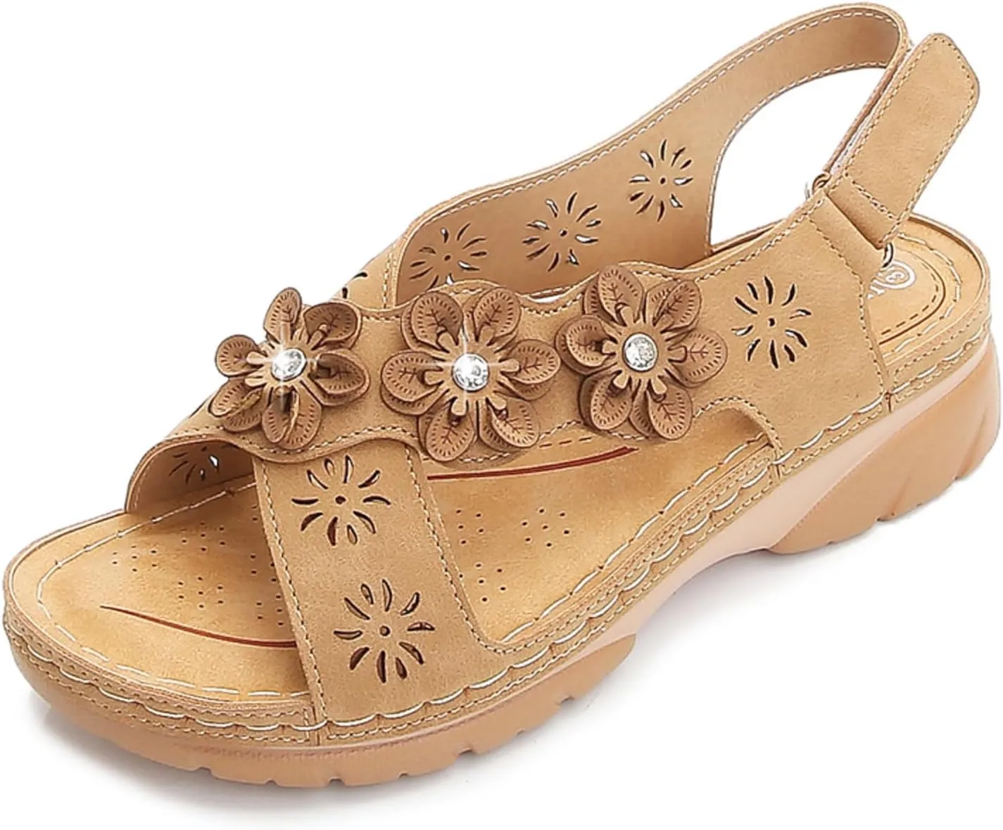 Orthopedic Shoes with Arch Support Sandals for Women Summer Ankle Strap Comfort Sole Open Toe Flat Sandals with Adjustable Hook Loop Flower Criss Cross Backstrap Walking Sandal Beach Outdoor Sandal