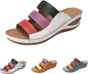 Orthopedic Wedge Sandals For Women Wide Width - Slip On Platform Wedges Slides Slingback Sandals Comfortable Color Block Lady Walking Shoes Casual Beach Open Toe Arch Support Footbed