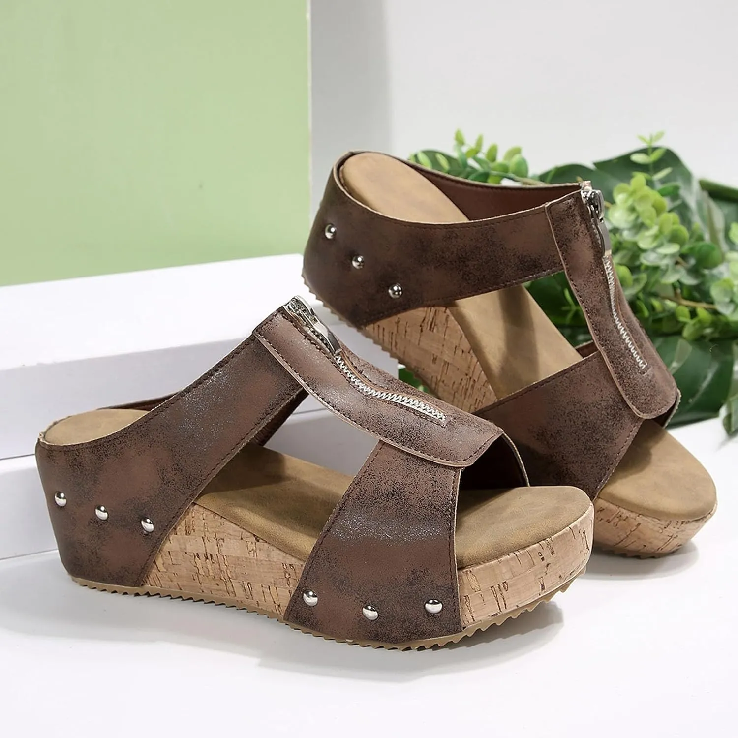 Orthopedic Zipper Thick Sole Wedge Slippers,Summer Comfortable Wide Width Platform Dress Sandals for Women 2025