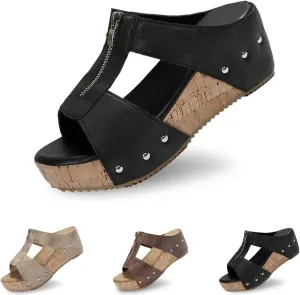 Orthopedic Zipper Thick Sole Wedge Slippers,Summer Comfortable Wide Width Platform Dress Sandals for Women 2025