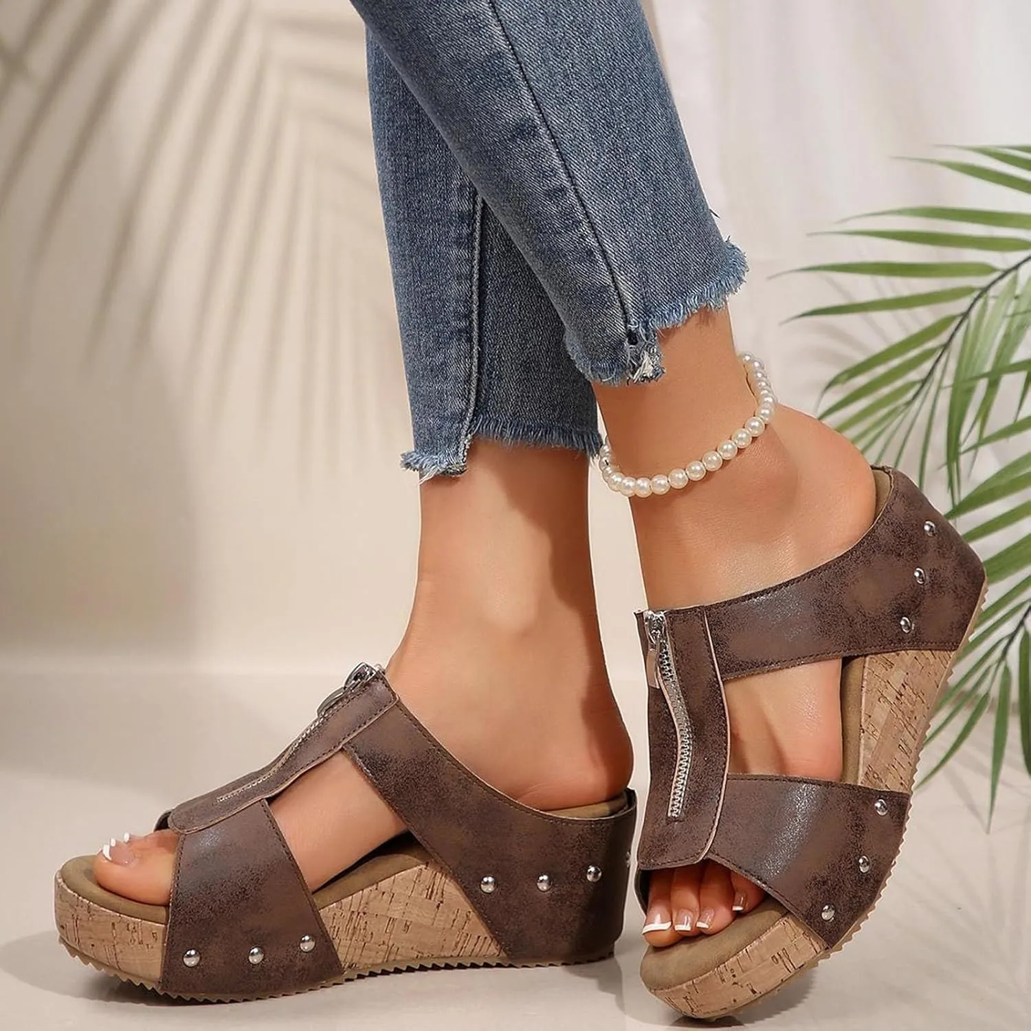 Orthopedic Zipper Thick Sole Wedge Slippers,Summer Comfortable Wide Width Platform Dress Sandals for Women 2025