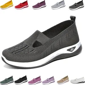 Orthowalkway Womens Shoes, Womens Comfortable Breathable Sneakers Woven Orthopedic Slip On Diabetic Walking Shoes