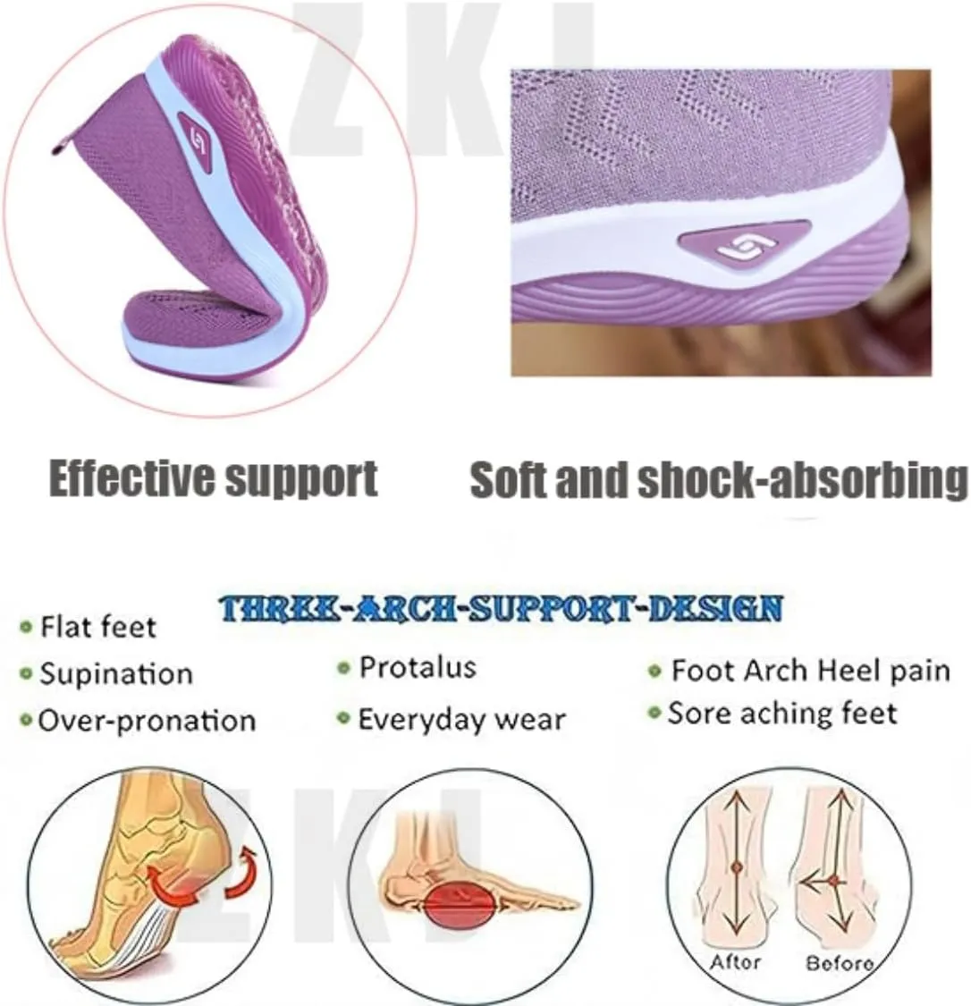 Orthowalkway Womens Shoes, Womens Comfortable Breathable Sneakers Woven Orthopedic Slip On Diabetic Walking Shoes