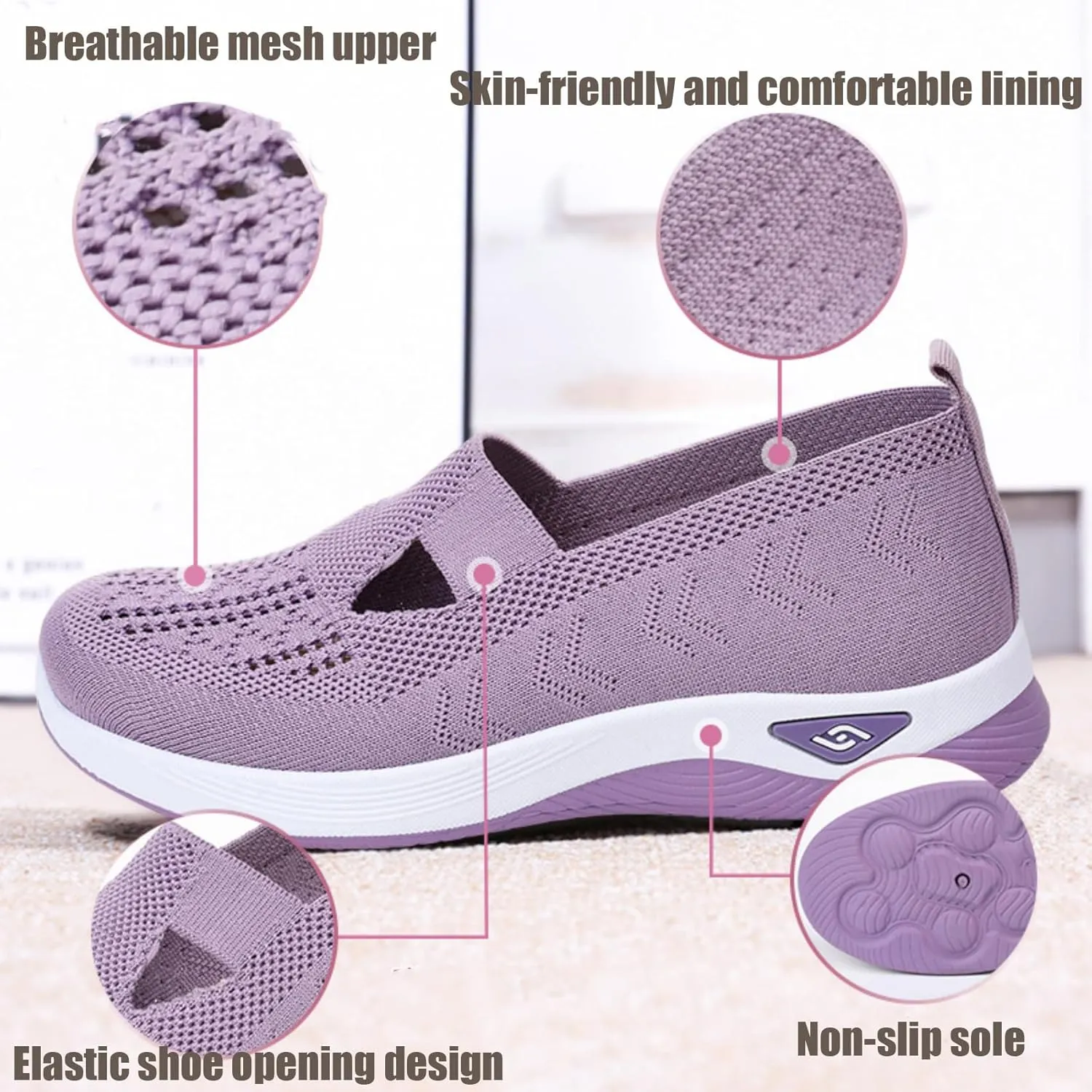Orthowalkway Womens Shoes, Womens Comfortable Breathable Sneakers Woven Orthopedic Slip On Diabetic Walking Shoes