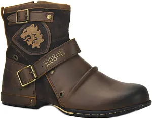 OSSTONE Moto Boots for Men Fashion Zipper-up Leather Chukka Boots Casual Shoes OS-5008-1-ABNH