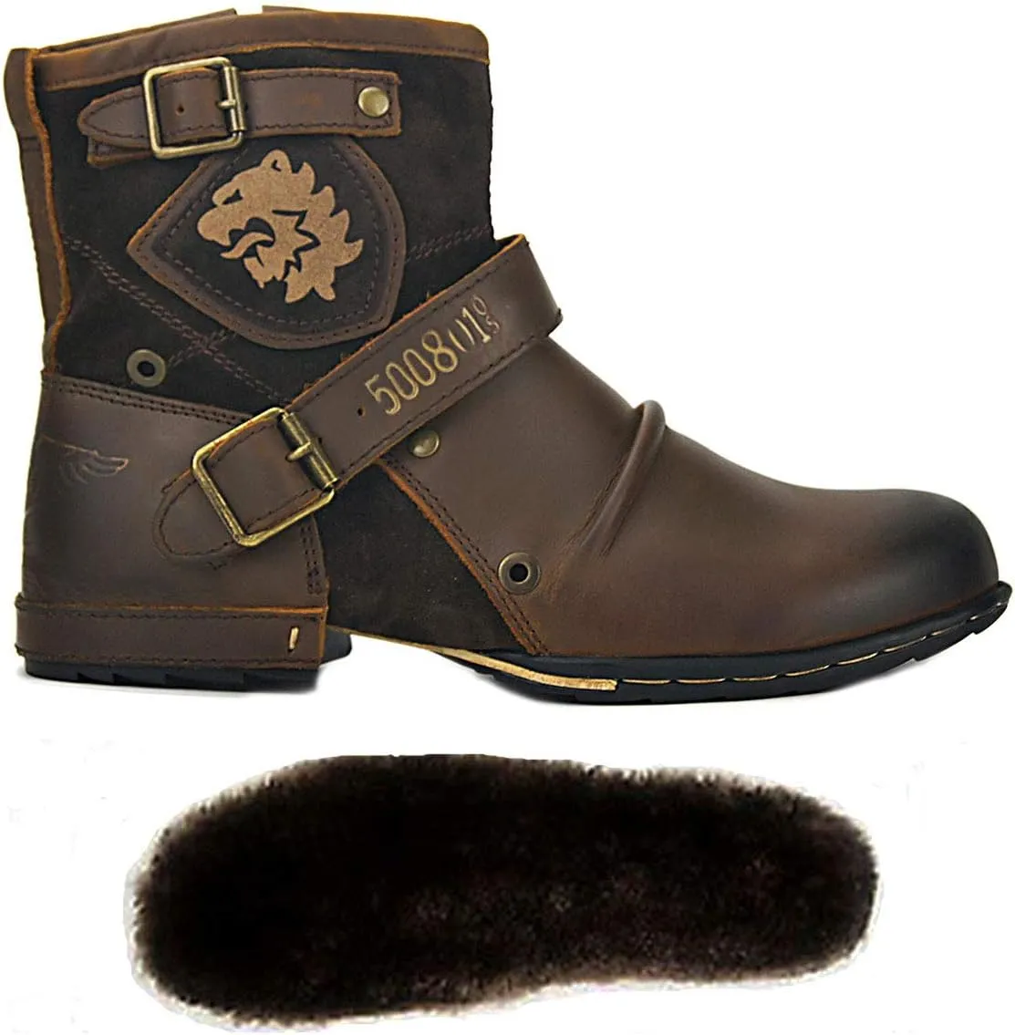 OSSTONE Moto Boots for Men Fashion Zipper-up Leather Chukka Boots Casual Shoes OS-5008-1-ABNH