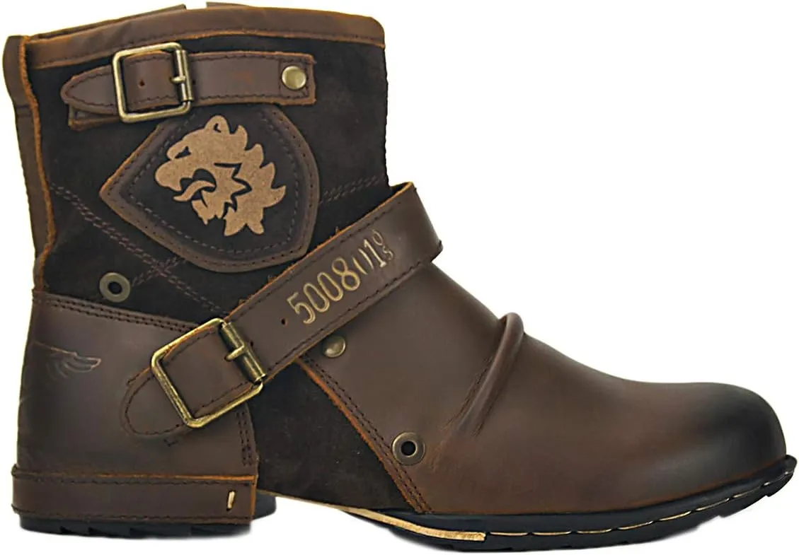 OSSTONE Moto Boots for Men Fashion Zipper-up Leather Chukka Boots Casual Shoes OS-5008-1-ABNH