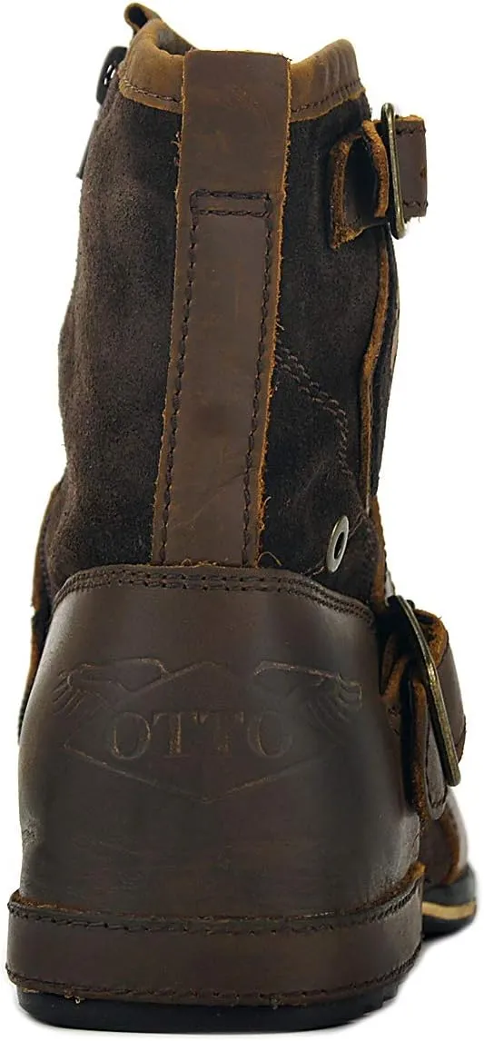 OSSTONE Moto Boots for Men Fashion Zipper-up Leather Chukka Boots Casual Shoes OS-5008-1-ABNH